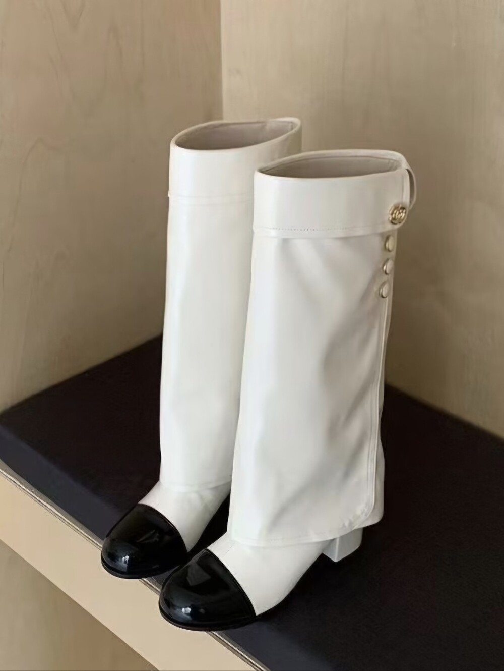 French-Style Elegant Round-Toe Solid Color Riding Boots, Versatile Chunky Heel